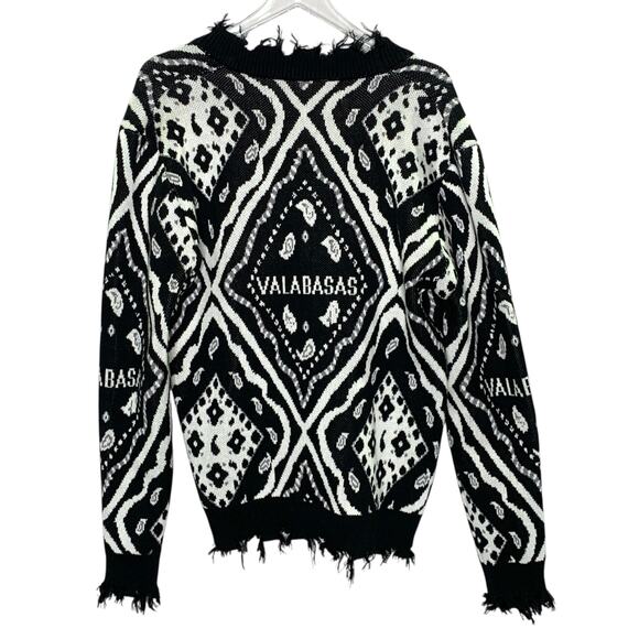 Valabasas S Mens The Pledge Sweater Cardigan Black Distressed Bandana Prt - Picture 3 of 9